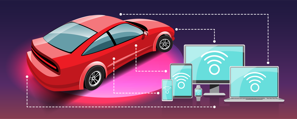 Carro com conexão inteligente  Ilustração