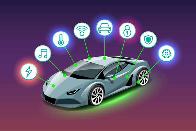 Carro com dispositivo de controle inteligente  Ilustração