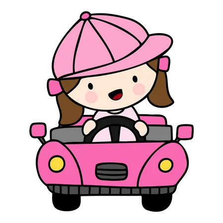 Menina andando de carro de brinquedo  Ilustração