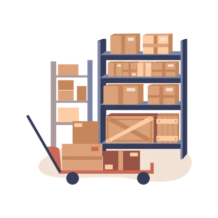Carro de mercancías en el almacén  Ilustración