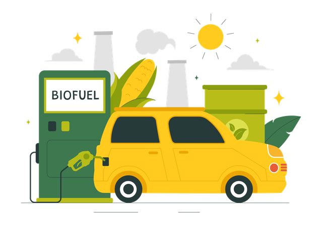 Carro em posto de biocombustível  Ilustração