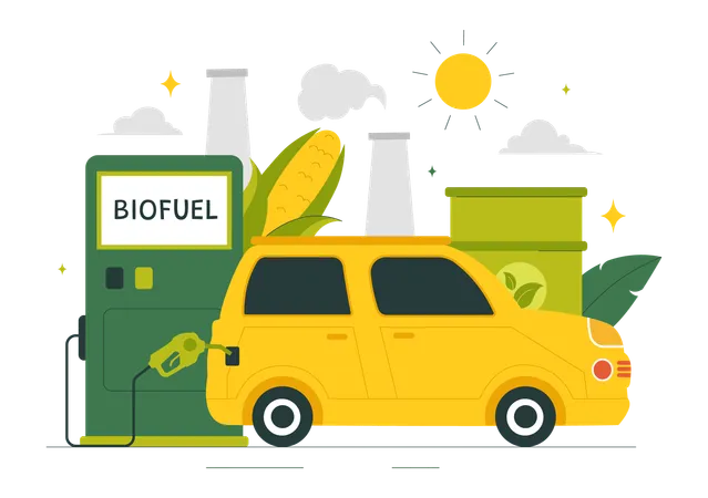 Carro em posto de biocombustível  Ilustração