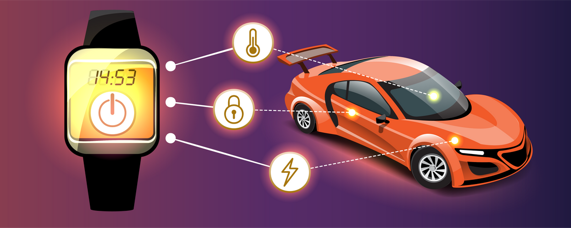 Carro inteligente controlado com relógio inteligente  Ilustração