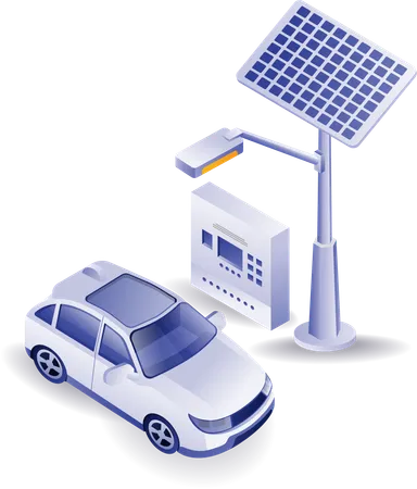 Carro inteligente está carregando através de eletricidade solar  Ilustração