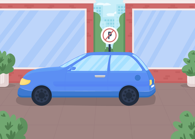 Carro em zona de estacionamento proibida  Ilustração