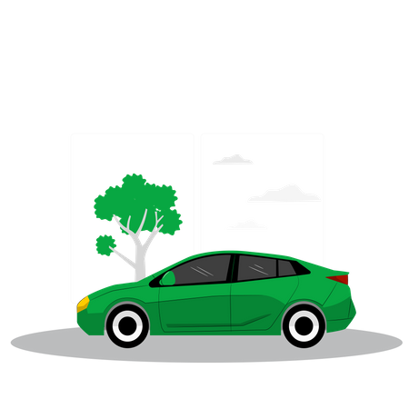 Carro verde estacionado perto de uma árvore  Ilustração