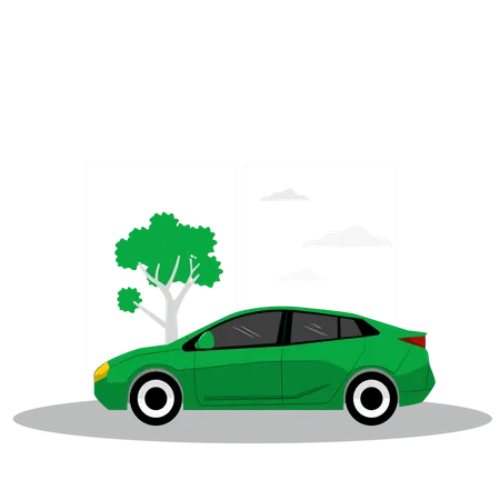 Carro verde estacionado perto de uma árvore  Ilustração