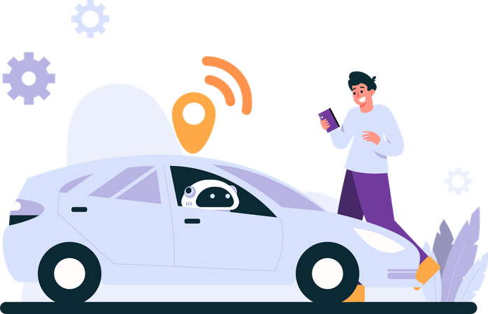 Carros dirigidos por robôs  Ilustração