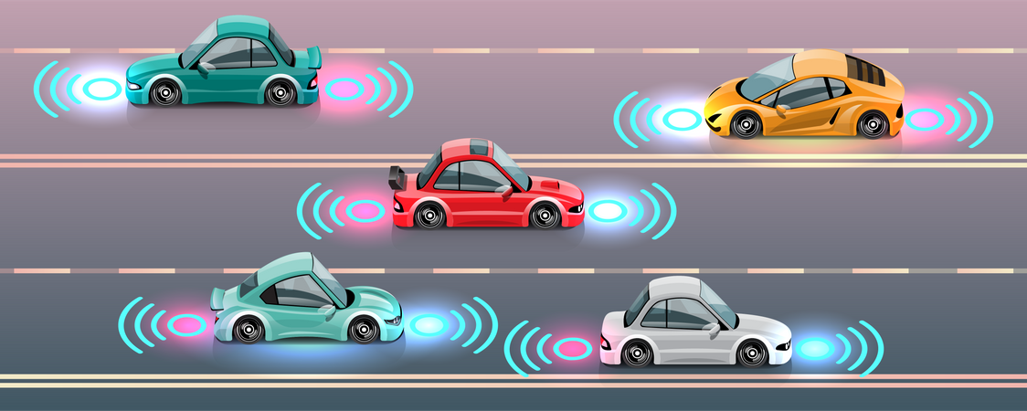Carros inteligentes na estrada  Ilustração