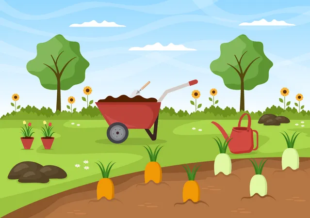 Carrot Farming Illustration