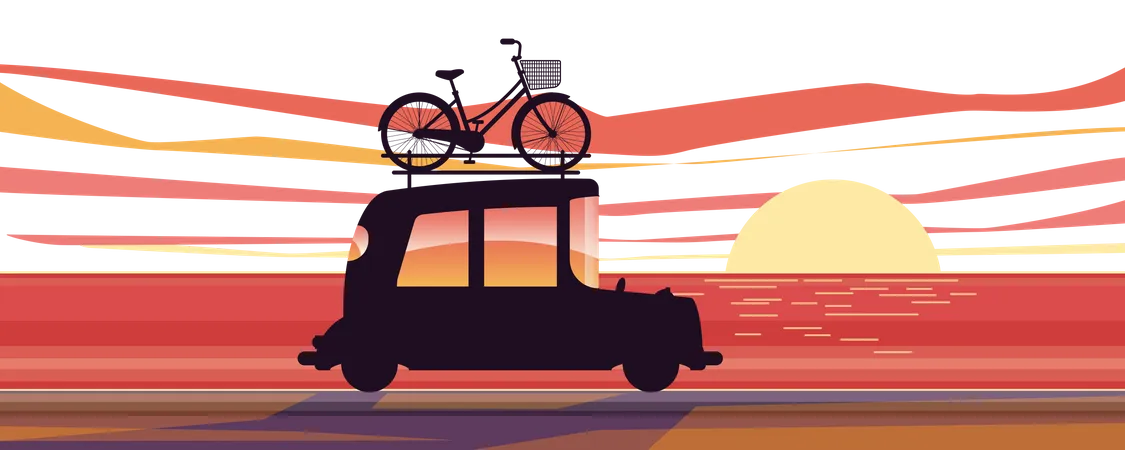 Tourists Are Equipped With Equipment To Carry Bicycles On Their Cars To Go On A Scenic Ride At Tourist Attractions Flat Vector Illustration Design Illustration