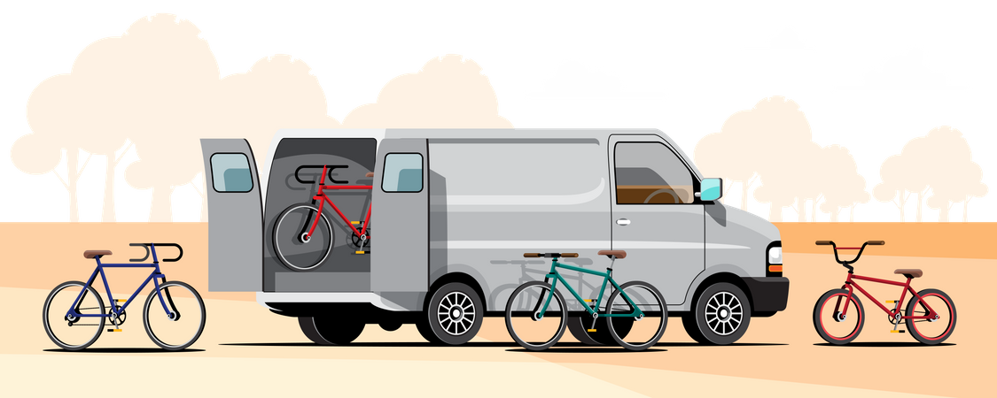 Carry several bicycle in Van Illustration