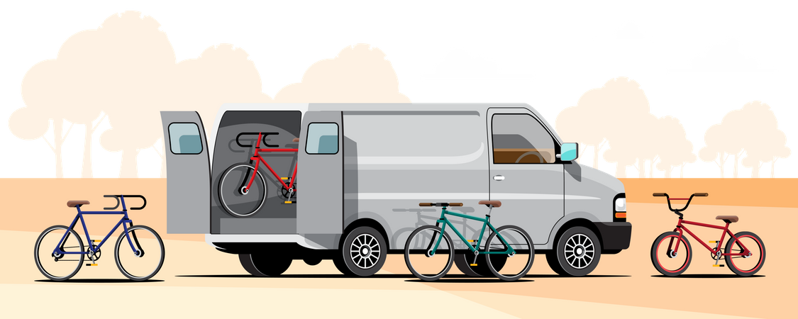 Carry several bicycle in Van  일러스트레이션
