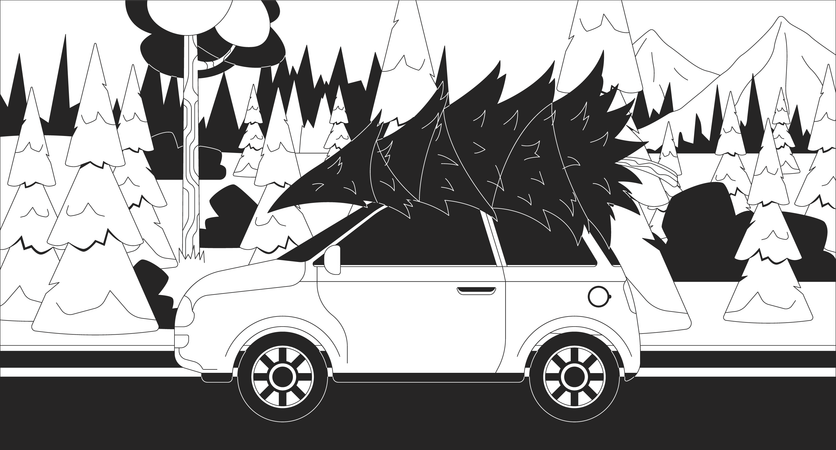 Carrying Christmas tree on car  Illustration