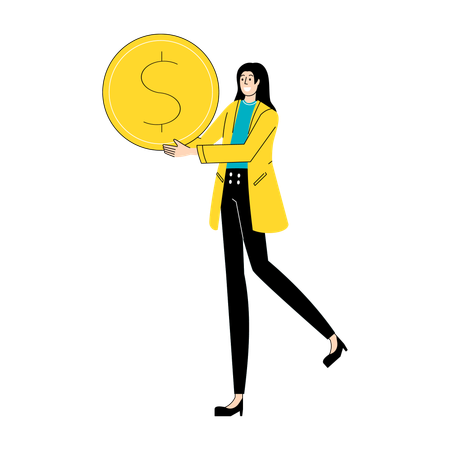 Carrying symbolic coin representing financial success  Illustration