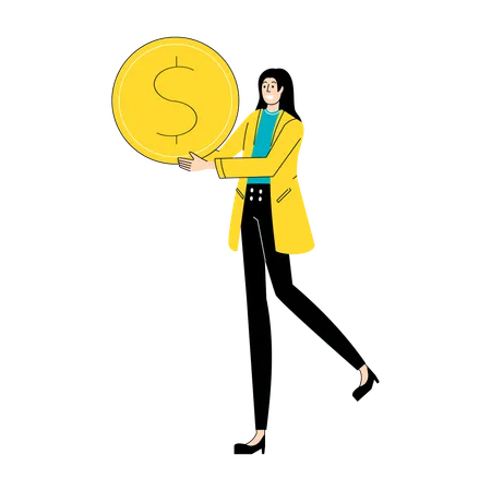 Carrying symbolic coin representing financial success  Illustration