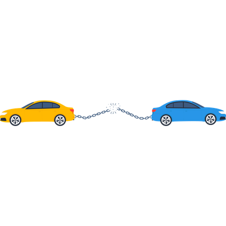 Cars Connected by Chain Breaking Apart  Illustration