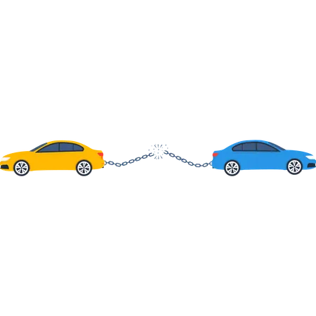 Cars Connected by Chain Breaking Apart  Illustration