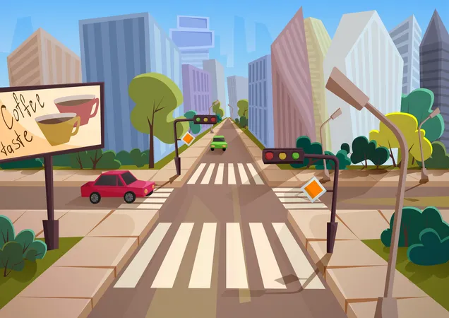 Cars driving in city  Illustration