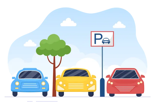 Valet Parking With Ticket Image And Multiple Cars On Public Car Park In Flat Background Cartoon Illustration イラスト