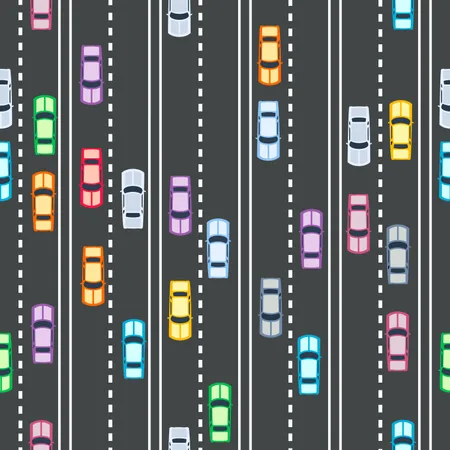 High Speed Highway With Cars Seamless Pattern Illustration
