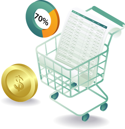 Cart with online shopping details  Illustration