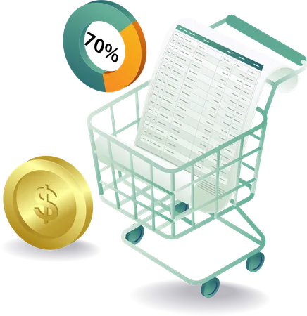 Cart with online shopping details  Illustration