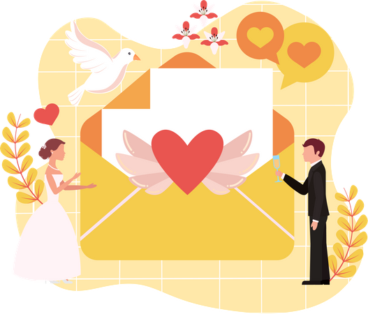 Cartão de convite de casamento  Ilustração