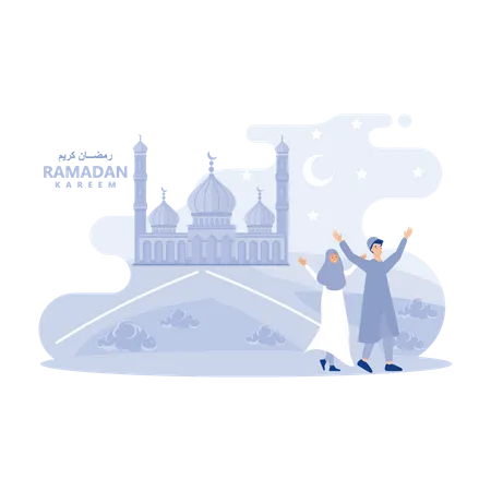 Cartão de felicitações para todos os muçulmanos do mundo inteiro como presente para a chegada do Ramadã  Ilustração