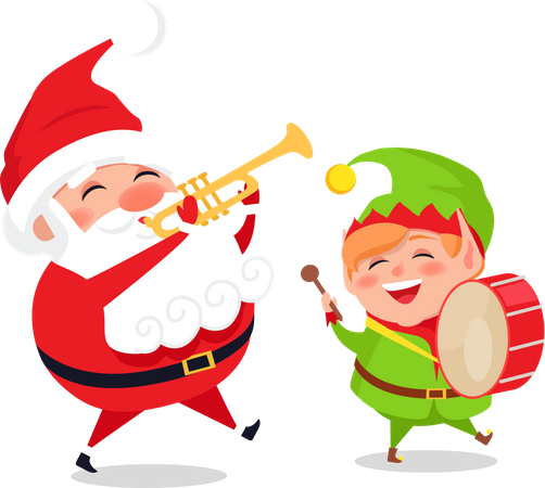 Cartão com Papai Noel e Elfo, pôster da Web  Ilustração