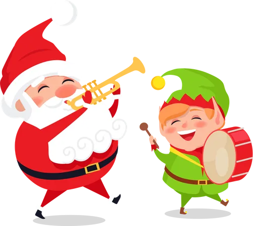 Cartão com Papai Noel e Elfo, pôster da Web  Ilustração