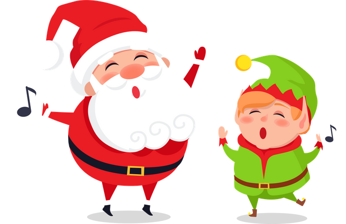 Cartão Holly Jolly com Papai Noel e Elfo  Ilustração