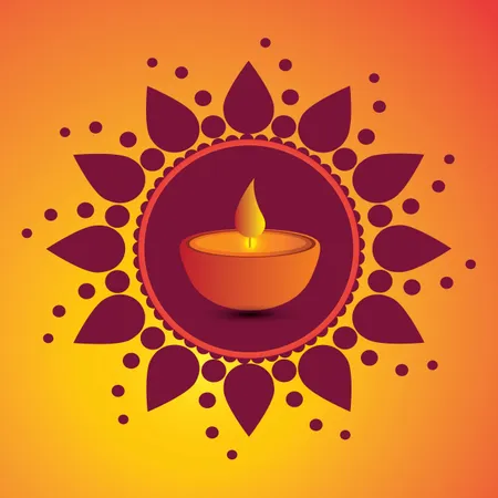 Cartão do Festival de Diwali com lindo fundo Rangoli e Diya  Ilustração