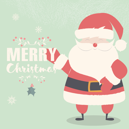 Cartão postal com letras de Feliz Natal sorrindo e acenando para o Papai Noel  Ilustração