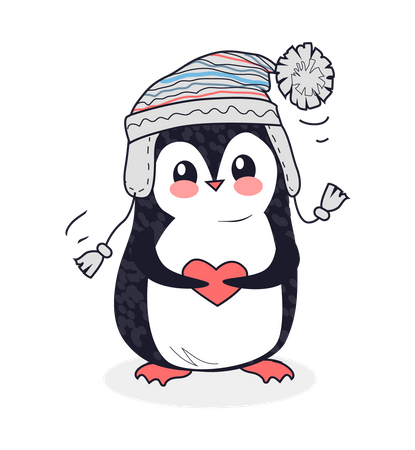 Cartão Postal de Boas Festas de Natal Pinguim e Lebre  Ilustração