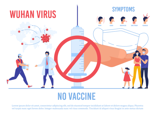 Nenhuma vacina contra cartaz de advertência do vírus de Wuhan  Ilustração