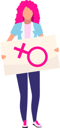 Mulher com cartaz de sinal feminino  Ilustração