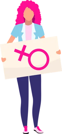 Mulher com cartaz de sinal feminino  Ilustração