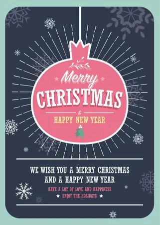 Joyeux Noël carte sur une boule de Noël décorative sur fond d'hiver  Illustration