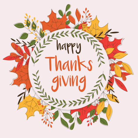 Carte de joyeux Thanksgiving avec éléments décoratifs, design coloré  Illustration