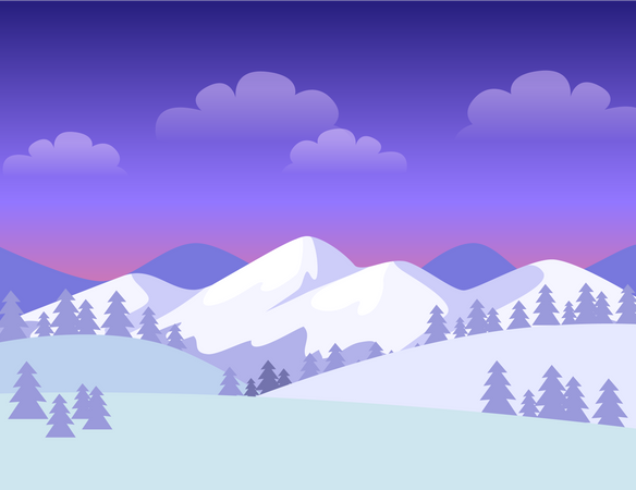 Carte de voeux colorée avec des montagnes enneigées  Illustration