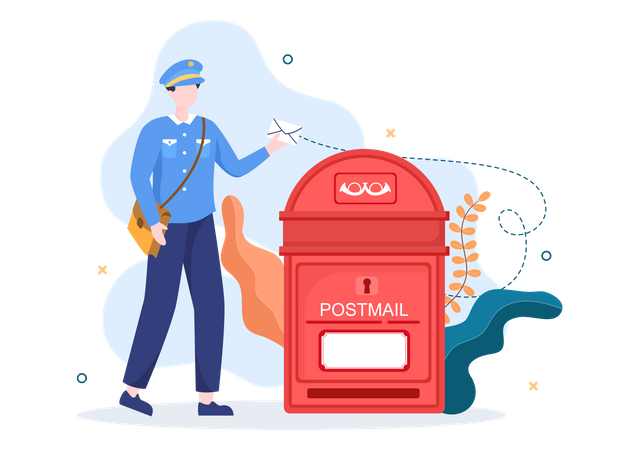 Carteiro colocando correspondência na caixa postal  Ilustração