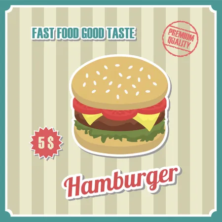 Cartel de hamburguesa vintage con etiqueta de precio  Ilustración