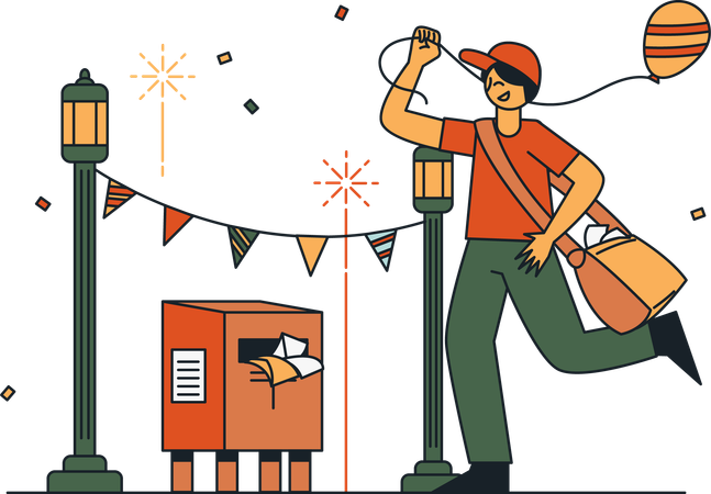 Cartero celebrando fiesta  Ilustración