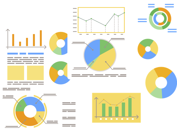 Tableaux avec diagrammes de données et graphiques  Illustration