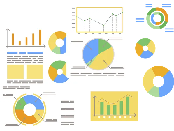 Tableaux avec diagrammes de données et graphiques  Illustration