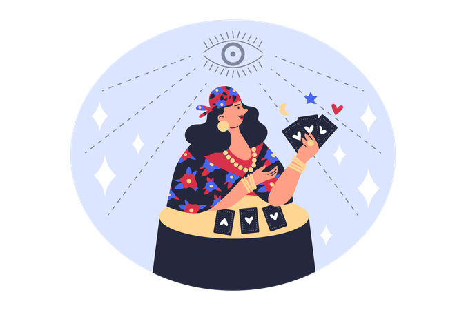 Cartomante Lady cigana com cartas  Ilustração