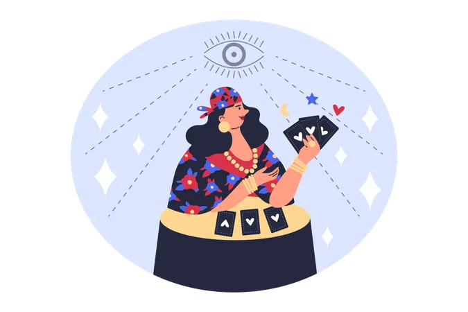Cartomante Lady cigana com cartas  Ilustração