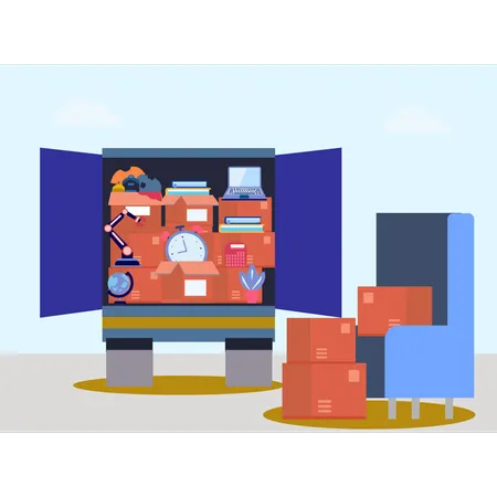 Cartons Are Loaded Into The Truck Illustration