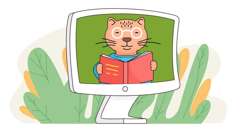 Cartoon cat attended online lesson  Illustration